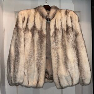 Vintage I. Magnin fox fur coat cream and gray